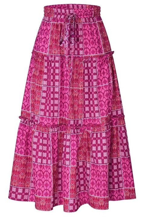 Fusta lunga Vaxiuja, stil poliester, talie elastica, buzunare mov, Violet