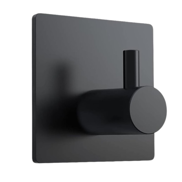 Cuier Autoadeziv 3M Ultra-Resistent MONDESA®, Montare Fara Gaurire, Design Modern, Otel Inoxidabil, Finisaj Negru Mat, Set 1 bucata