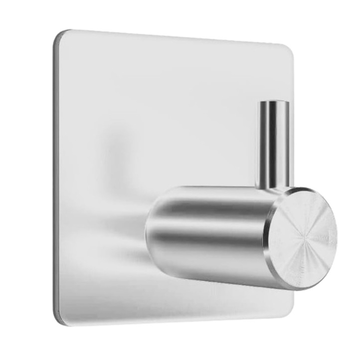 Cuier Autoadeziv 3M Ultra-Resistent MONDESA®, Montare Fara Gaurire, Design Modern, Otel Inoxidabil, Finisaj Crom Mat, Set 1 bucata