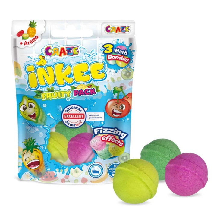 Set 3 bucati bombe de baie fructate pentru copii, arome de cirese, lime si ananas