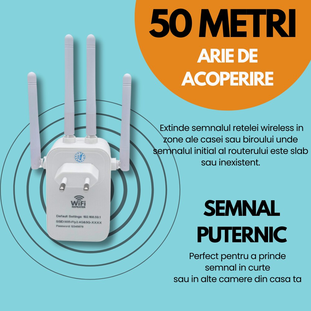 Amplificator Semnal Wireless Printery® Range Extender Retea Wif 300 Mbps Retea 2 4 And 5 8 Ghz