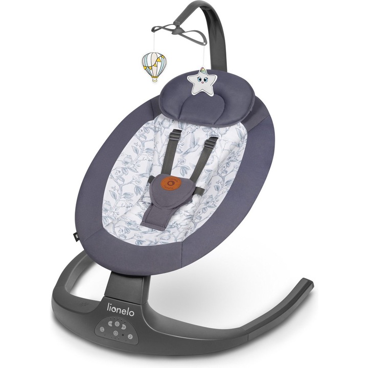 Люлеещ се стол и шезлонг, Lionelo, Ralf, 2 в 1, Електрически, С дистанционно управление и USB кабел, Със странично люлеене и 5 различни нива на скорост, С 12 песни, Сиво/Бяло