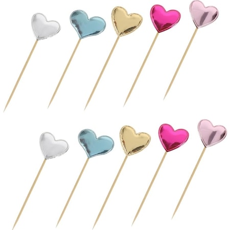 Inima Multicolora Decoratiuni tort inserabil in forma de inima, bat de lemn, 10 buc ...