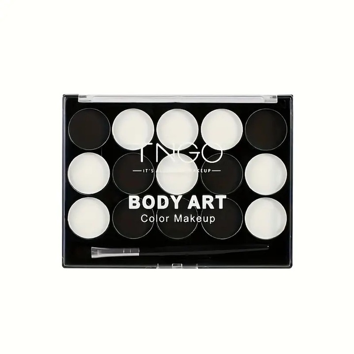 Черна и бяла боя за лице и тяло на водна основа, 15 бр., с 8 бели и 7 черни копчета, 15 х 11 см