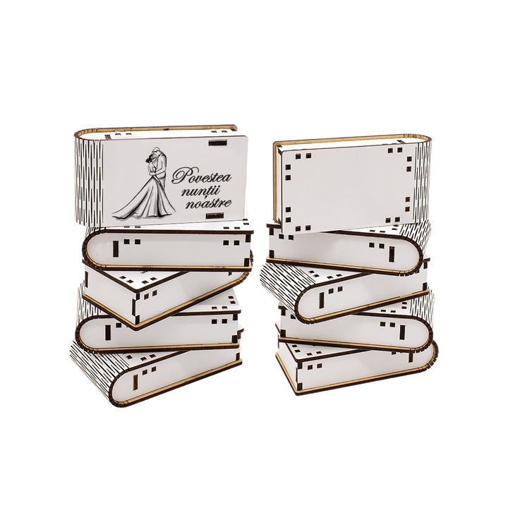 Pachet 10 cutii stick USB din lemn pentru fotografi nunta sau videografi nunta, personalizare - POVESTEA NUNTII NOASTRE - CS1012NS01, DekoLaser