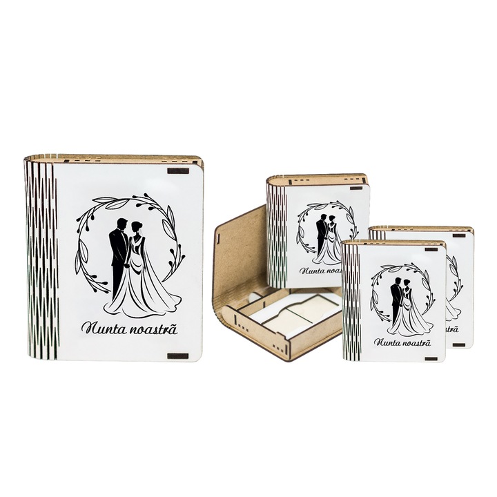 Pachet 5 cutii stick USB din lemn pentru fotografi nunta sau videografi nunta, personalizate - NUNTA NOASTRA - CS1015NS01, DekoLaser