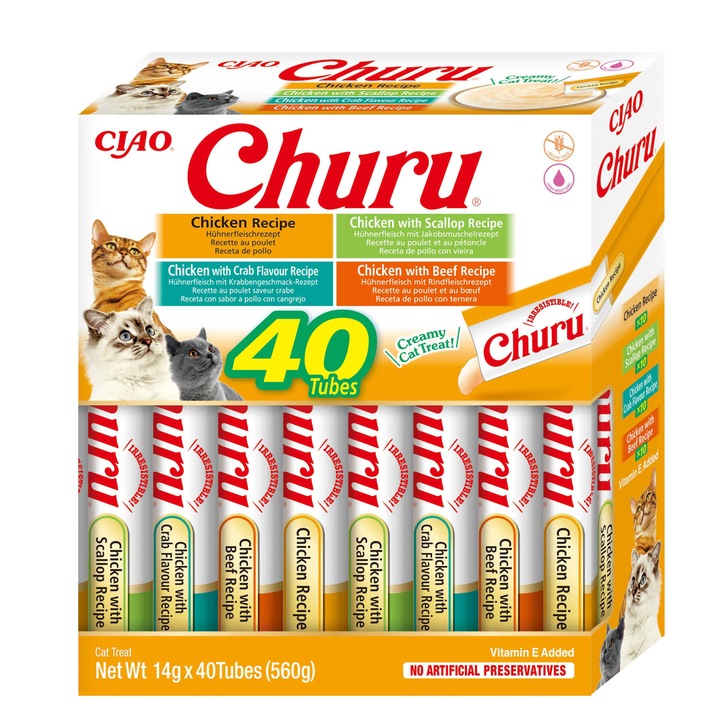 Лакомства за котки INABA Churu, Пилешко месо, 40 броя