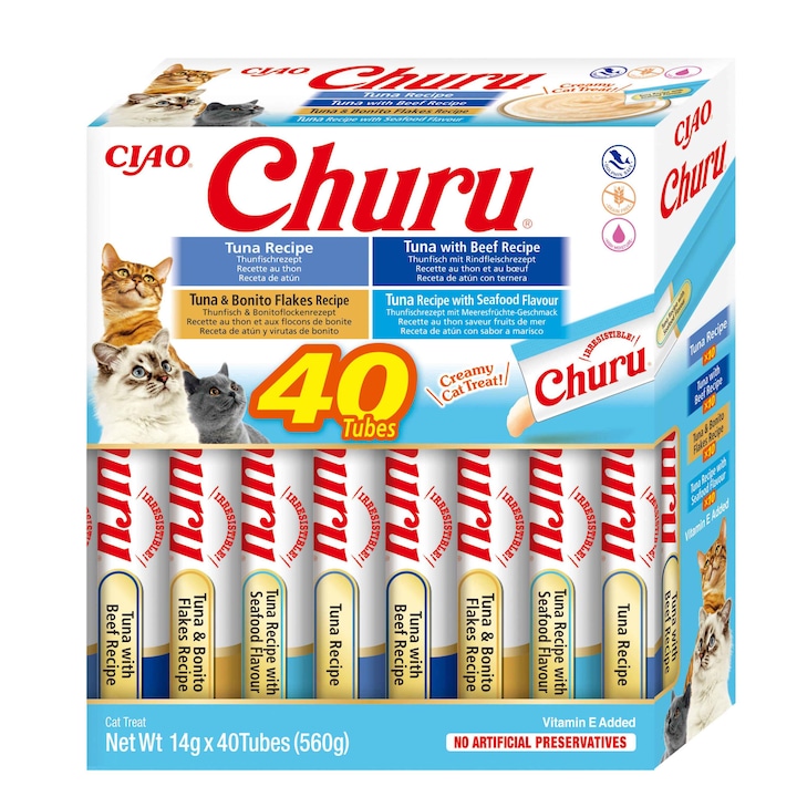 Лакомства за котки INABA Churu, Риба тон, 40 броя