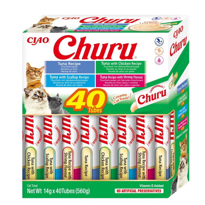 Лакомства за котки INABA Churu, Разнообразие от риба тон, 40 броя