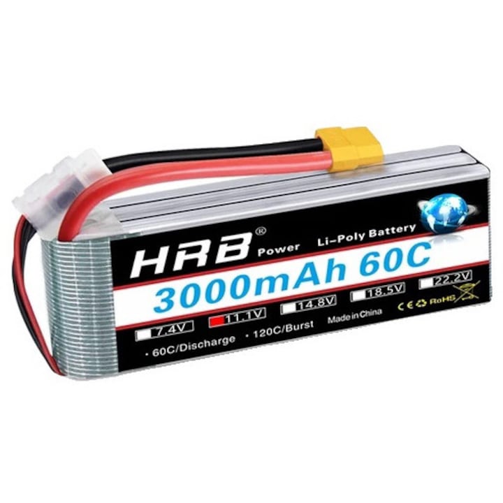 Baterie LiPo pentru drone, 3S 3000mAh 60C, carcasa dura, conector XT60, 11.1V