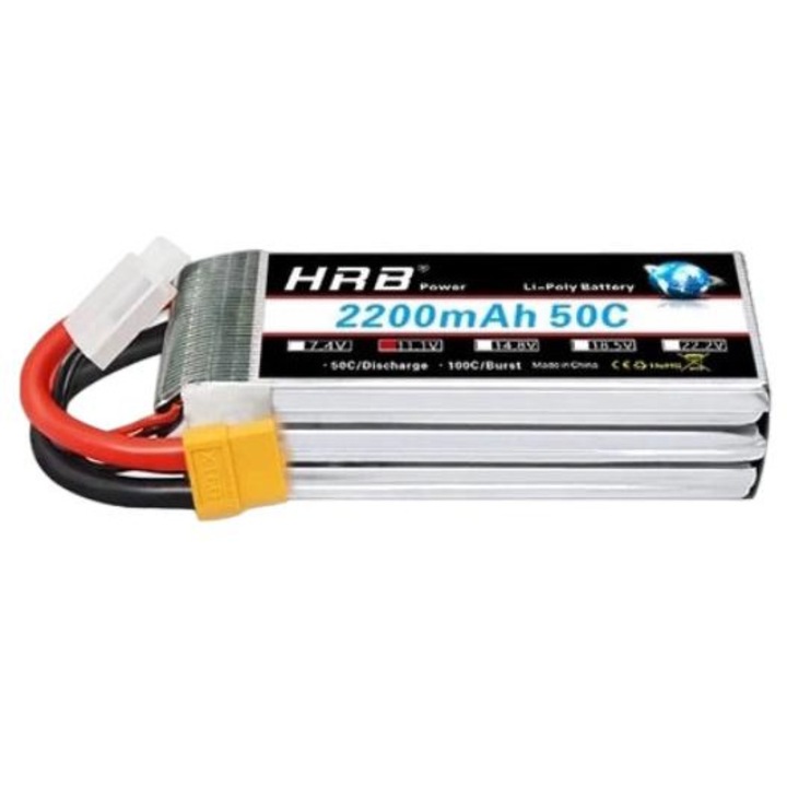 Baterie LiPo pentru drone, 3S 2200mAh 50C, carcasa dura, conector XT60, 11.1V