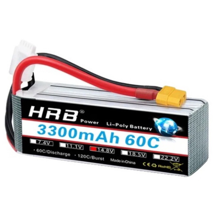Baterie Lipo RC, 4S 3300mAh 60C, conector XT60, carcasa dura, 14.8V