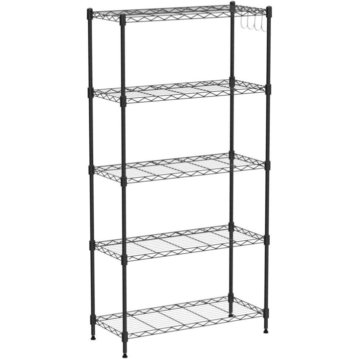 Uptyia polc, 5 szintes, állítható, fekete