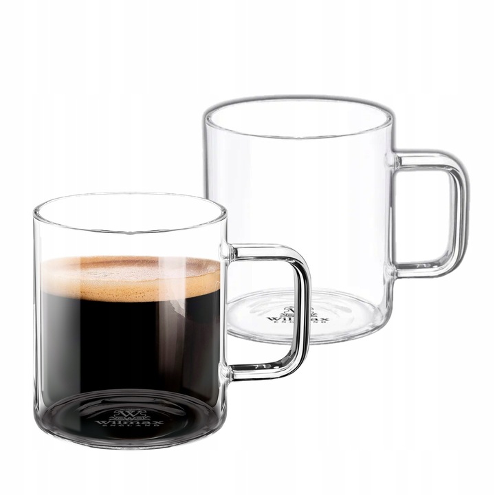 Комплект 2 термо чаши за кафе и чай, Wilmax England, стъкло, 250 ml, прозрачни