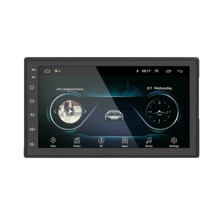 Мултимедиен плеър за кола с GPS навигация, Bluetooth свързаност, 7-инчов екран с 12 светодиода, 1GB RAM + 16GB ROM, Поддръжка на камера за задно виждане