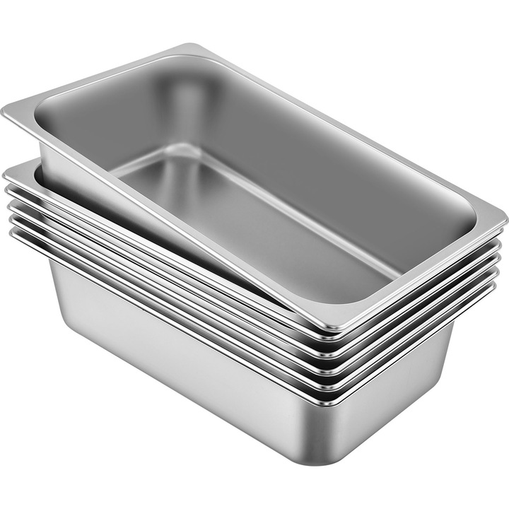 Set 6 Tavi tip Gastronom, 54 x 33 x 14 cm, Capacitate 117 L, Otel Inoxidabil Termic, Argintiu, Ideale pentru Autoservire/Catering