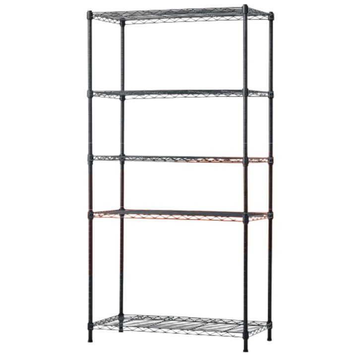 Uptyia fémpolc, 5 polc, kapacitása 375 kg, állítható, fekete, 75x35x150cm