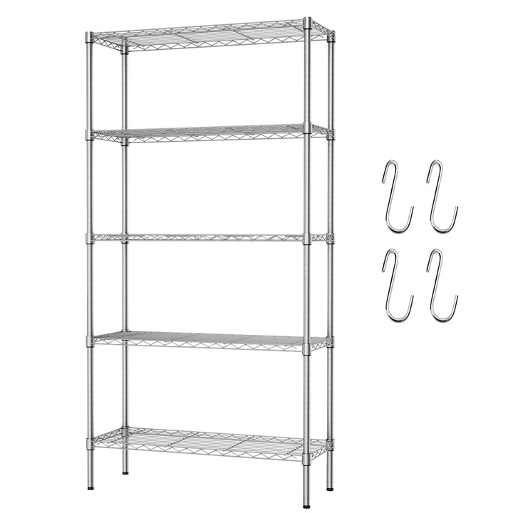 Uptyia fém polc, 5 szintes, állítható, 90x35x179cm, ezüst