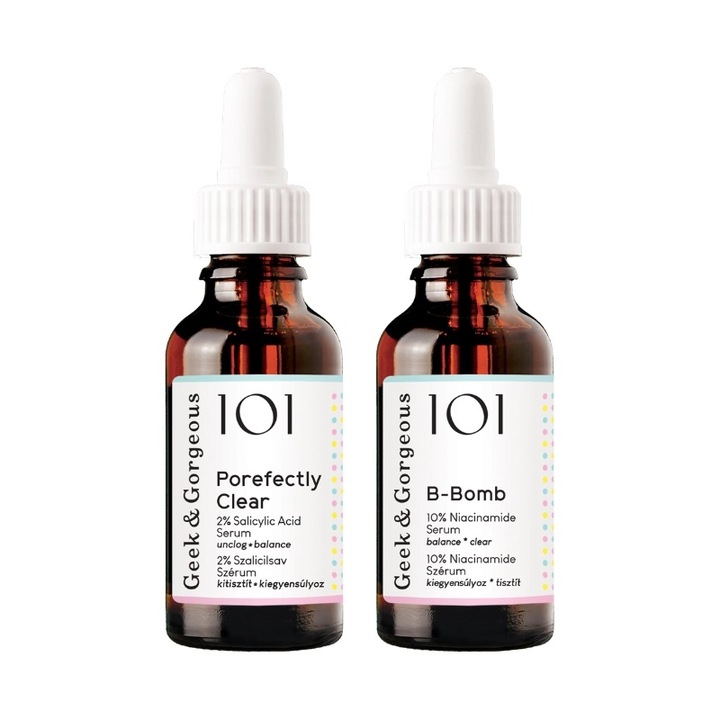 Tratament impotriva punctelor negre, ser 2% acid salcilicPorefectly Clear 30 ml si ser 10% niacinamide B-Bomb 30 ml