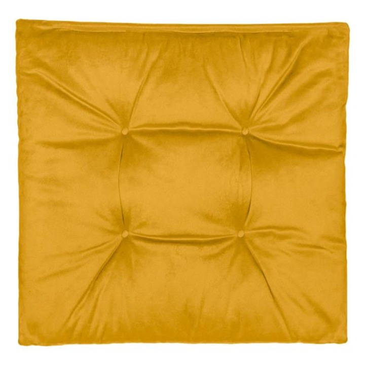 Горчично жълта кадифена декоративна възглавница за седалка
