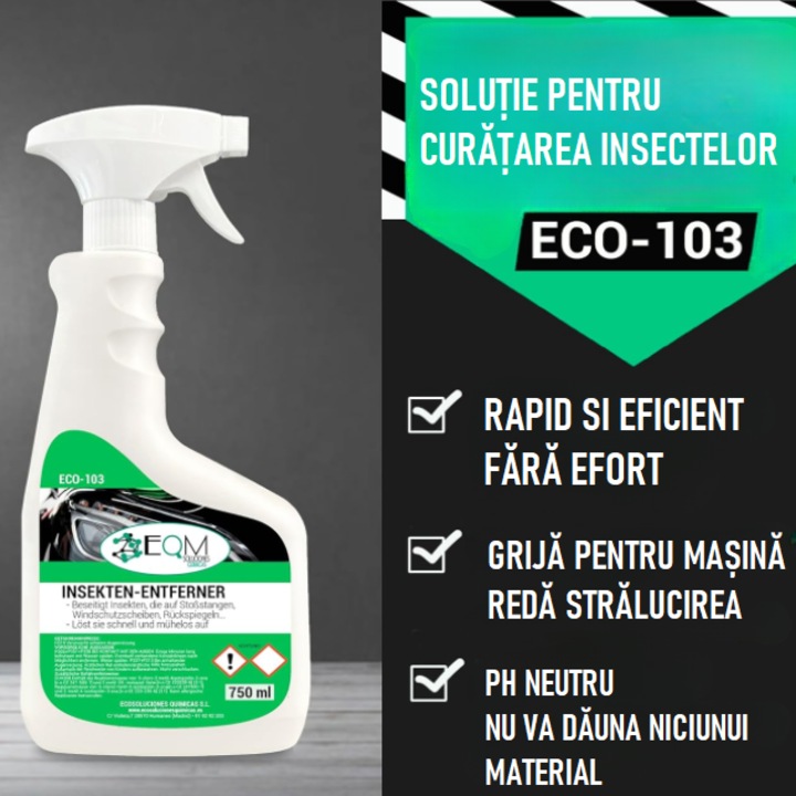 EQM professzionális megoldás rovarlerakódások tisztítására, autókhoz, súrlódásmentes oldás, 750ml