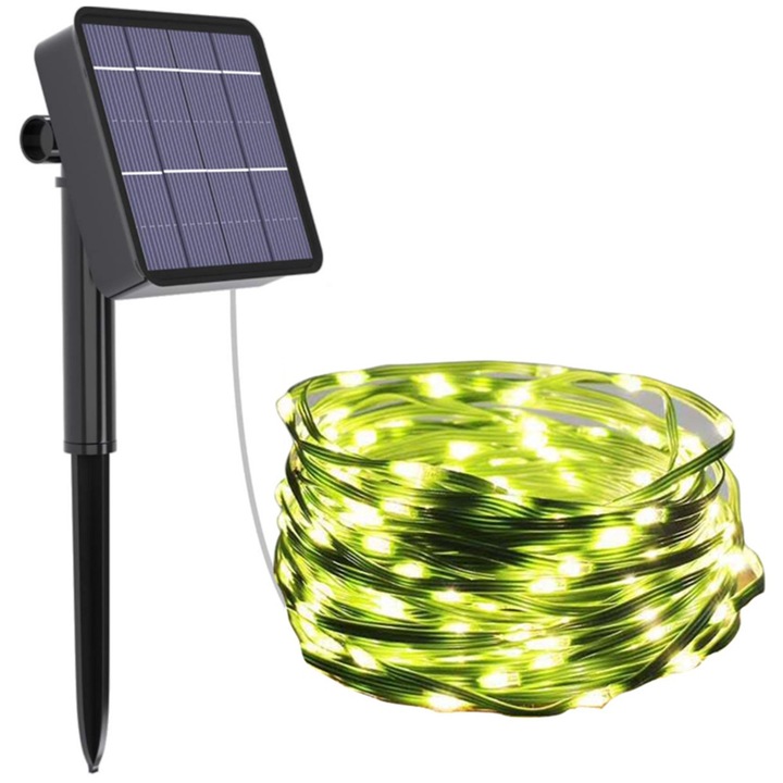 Lampi solare cu sfoara, 200 LED-uri, impermeabile, 20m, solare, 8 moduri, pentru exterior