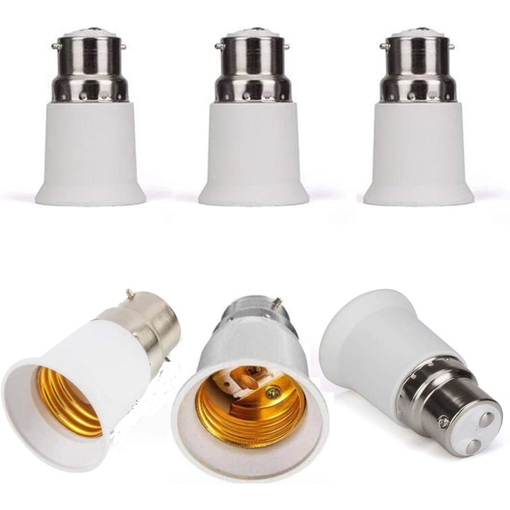 Set 6 Adaptoare Sunmostar, Soclu Lampa B22-E27, Material PC, Alb, 60x39mm