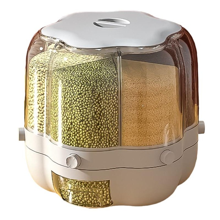 Recipient rotativ pentru depozitare cereale Etnalsailbo, 360 grade, transparent, 26.3x27cm, alb