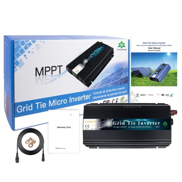 Invertor solar unda sinusoidala pura, tehnologie MPPT, negru, 20-45VDC, 230VAC