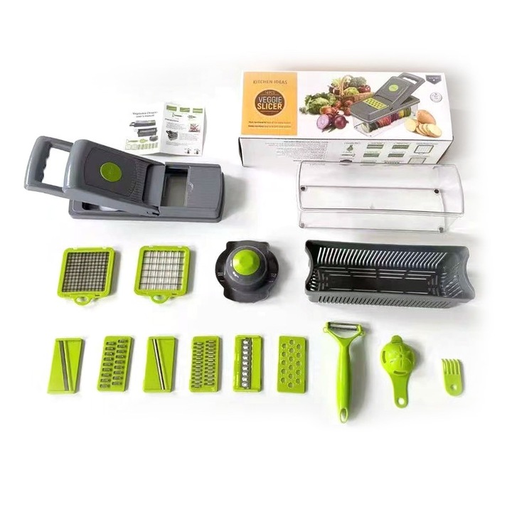 Set razatoare legume Etnalsailbo, multifunctional, inox, verde, 33.5x12.5x10cm