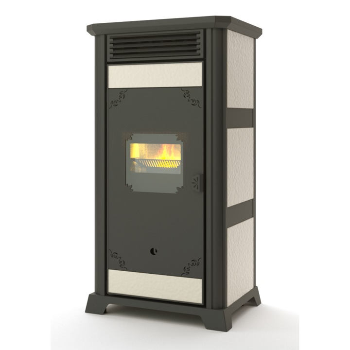 Termosemineu pe peleti SV 5S CLASSIC, 24 Kw, imbracaminte CERAMICA, se racorda la calorifere sau incalzire in pardoseala, aprindere automatica, display LCD, curatire automatica, echipat complet, Clasa energetica A+, produs UNGARO