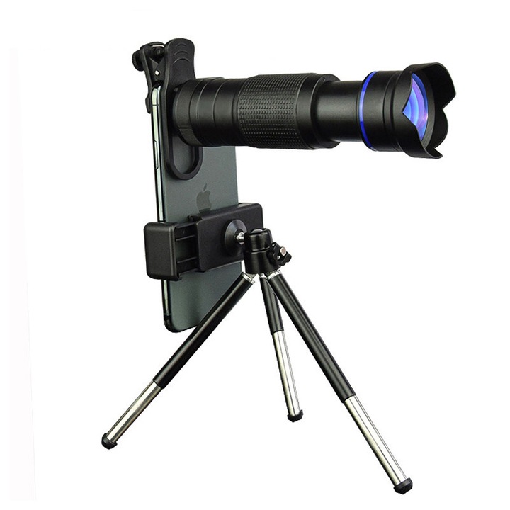 Obiectiv telefon, JESWO, Zoom 36X, universal, cu trepied, negru, 16.8x4.3cm