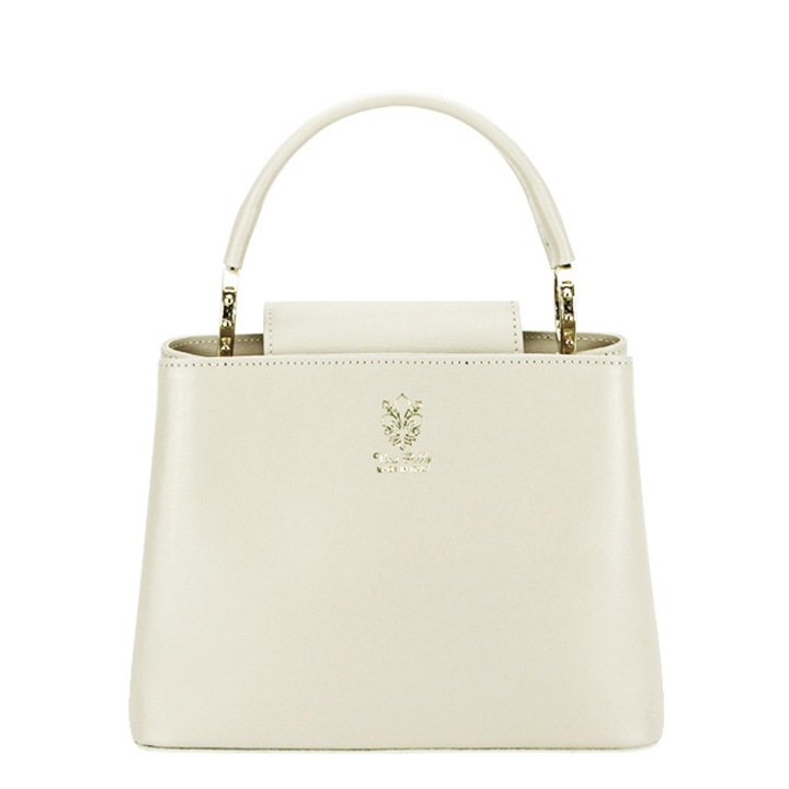 Geanta din piele naturala 8950 119, Crem, 18x25x12