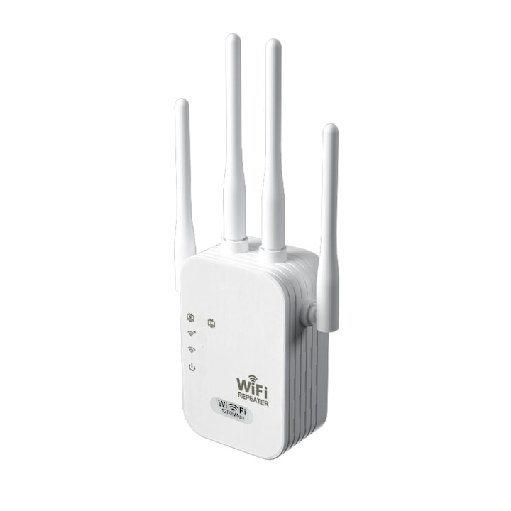 Amplificator Semnal Wireless JESWO, Dual Band 2.4G/5.8G, 1200Mbps, 4 Antene MIMO, Alb