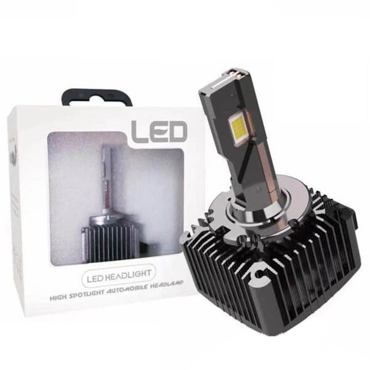 Set 2 becuri conversie HID-LED, D series D1S, Plug&Play, 85W, 12V, IP65, 24000LM, 6000K, Canbus, Radiator Aluminiu, Miez Cupru Dublu