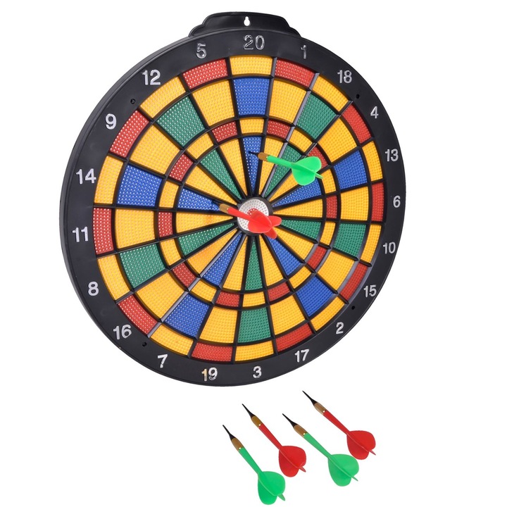 Darts tábla, 6 db Darts, Versenyméret, Többszínű, 40cm