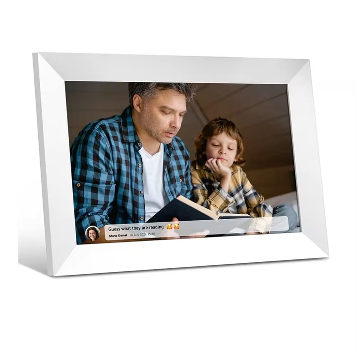 Цифрова фоторамка GBV LOGIC, екран 25, 65 см, приложение Frameo, 2 високоговорителя, бяла, 16Gb памет, WI-FI, сензорен екран, 1280*800 IPS HD, видео