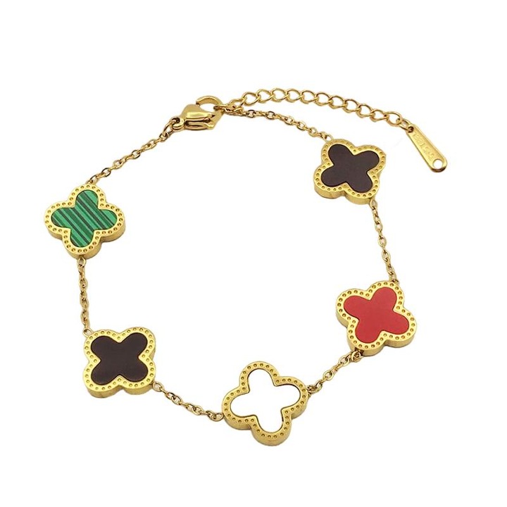 Гривна четирилистна детелина YISYNIM, Разтегателна 16+5 см, Златист