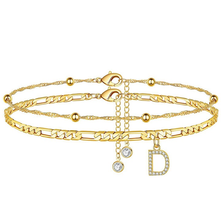 Bratara glezna YISYNIM, dublu strat cu zirconiu, auriu, 20+7cm