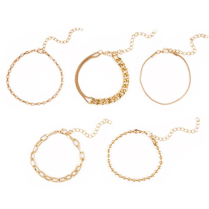 Set 5 bratari, Yisynim, aliaj, 16+5 cm, auriu