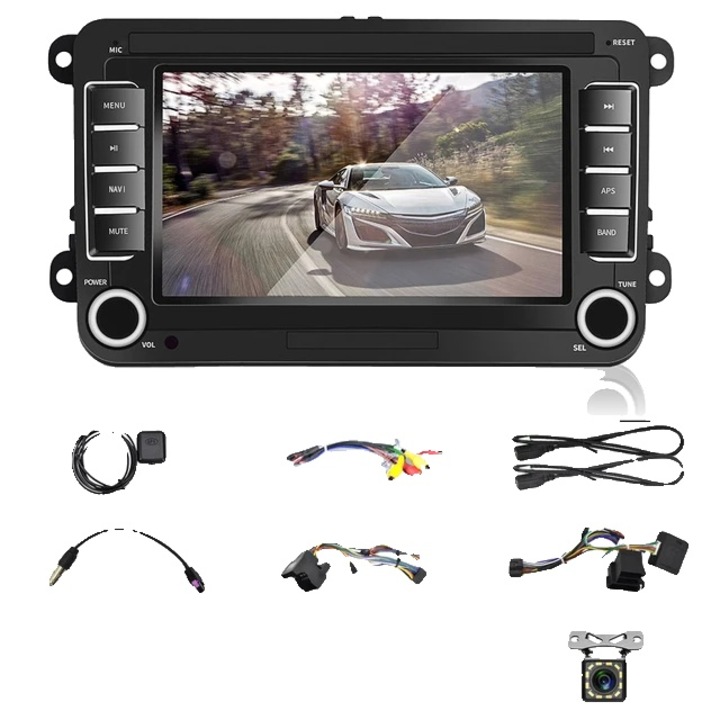Мултимедия с GPS за автомобил, управление от волана, Bluetooth, 7 инча екран, 12 LED камера, Android 8.1