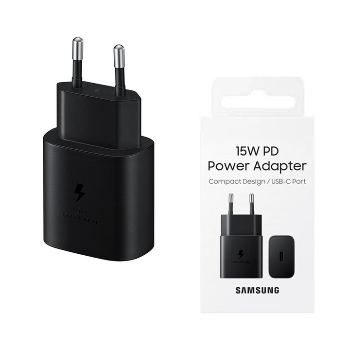 Adaptor incarcare Type-C 15W, GEAR Turbo, Fast Charging, I54, Lexgard, Samsung EP T1510NBEGEU, I54, Lexgard, Deep Dark Blister Packing