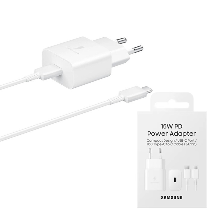 Type-C 15W-os töltőadapter, GEAR Protect, gyorstöltés, Type-C-C típusú kábel, I69, Lexgard, Samsung EP T1510XWEGEU, I69, Lexgard, Arctic Snow buborékcsomagolás