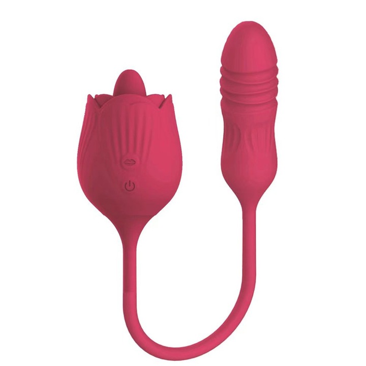 Vibrator Rose Toy, Stimulare Clitoris si Punctul G, 10 Moduri, Silicon Medical, Rezistent la Apa, 13.7x2.2inch