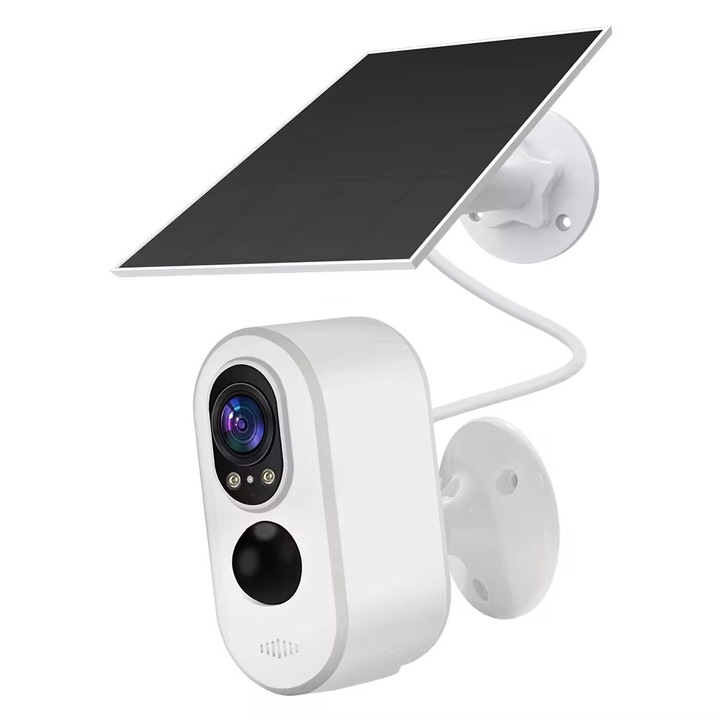 3MP, Wi-Fi IP охранителна камера, соларна, захранвана от батерии, смарт приложение Tuya, комуникация със свободни ръце, цветно нощно виждане, AI интелигентен, бял