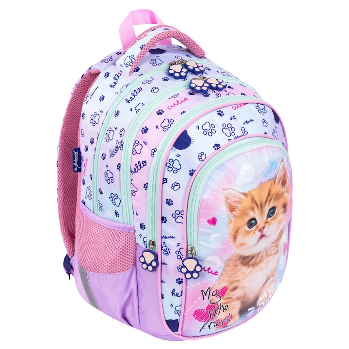Раница, St.Majewski, Полиестер, My Little Friend PASTEL KITTY, Ергономична, Светлоотразителна, 22 l, 40 x 28 x 18 cm, Многоцветна