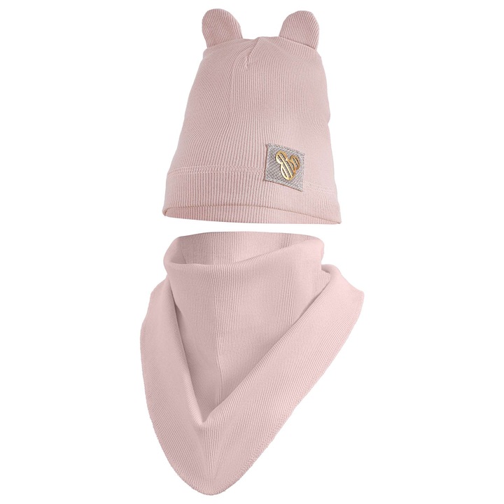 Sapka Szett Sállal Gyerekeknek, Edanti, 48-50 Cm, Ősz, Modell Dawix Prestige, Pamut, Púderrózsaszín
