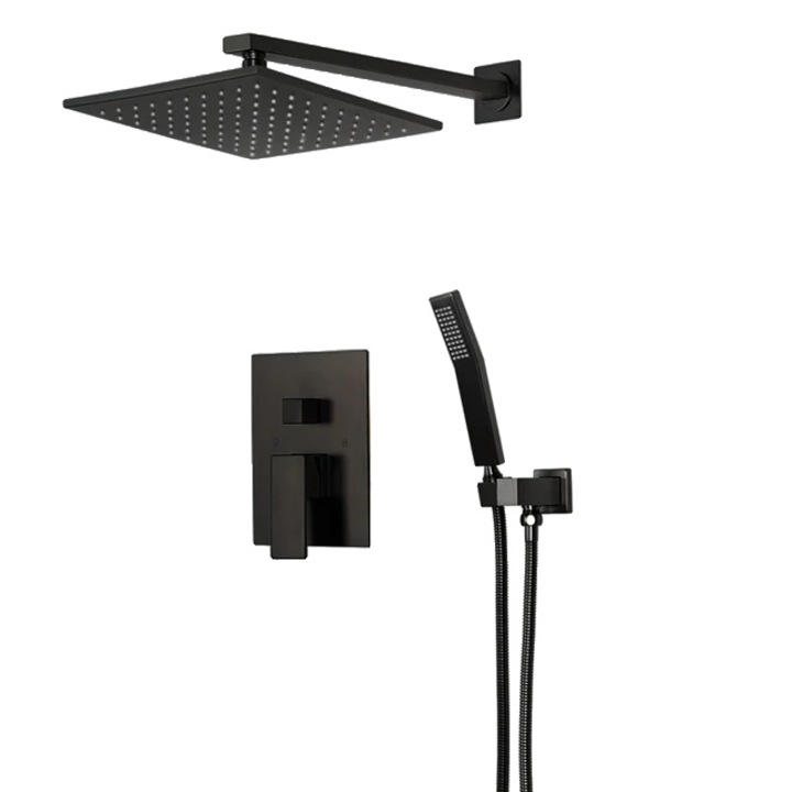 Set coloana de dus termostatica, cascada si ploaie, negru, Crom