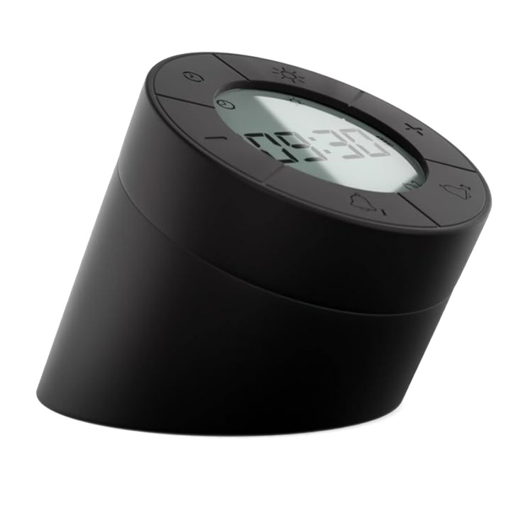 RealVDM® digitális dekoratív óra, ébresztőfénnyel és ébresztővel, mozgásérzékelővel és fénnyel, USB-töltéssel, 1200 mAh-s akkumulátorral, fekete színű