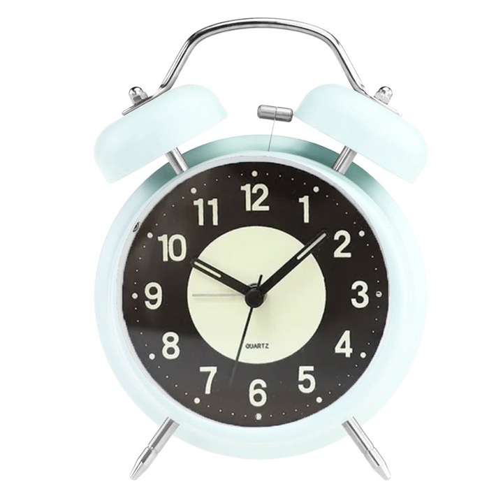 Настолен будилник Pufo Twinkle с бутон за осветление на циферблата, металик, 15 см, син